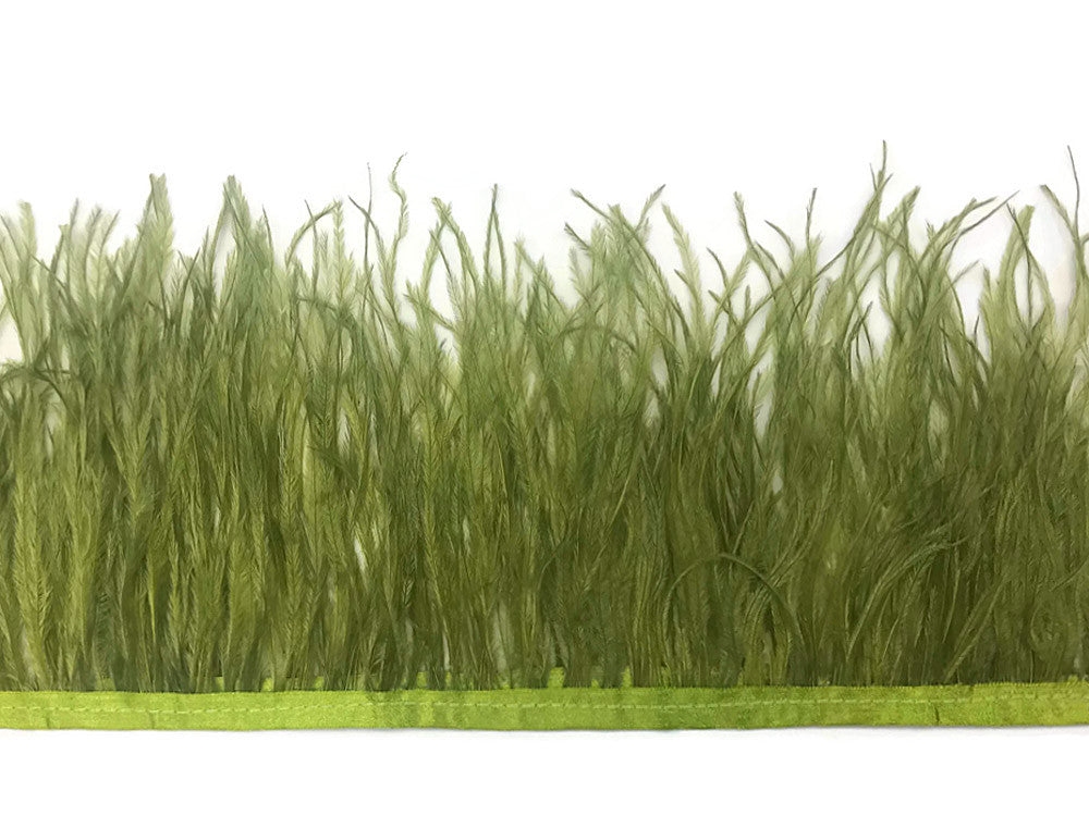 1 Yard - Olive Green Ostrich Fringe Trim Wholesale Feather (Bulk)