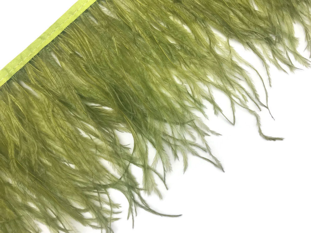 10 Yards - Olive Green Ostrich Fringe Trim Wholesale Feather (Bulk)