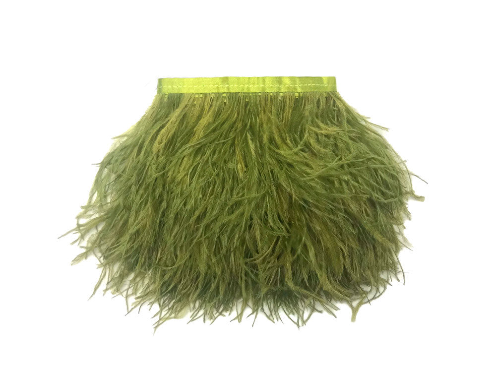 6 Inch Strip - Olive Green Ostrich Fringe Trim Feather