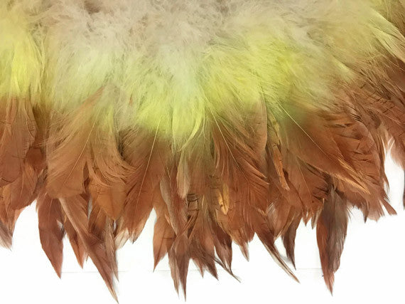 2 Inch Strip - Olive Brown Two Tone Bleached & Dyed Strung Rooster Schlappen Feathers