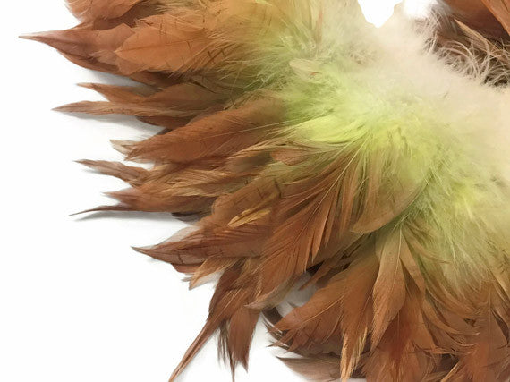 2 Inch Strip - Olive Brown Two Tone Bleached & Dyed Strung Rooster Schlappen Feathers