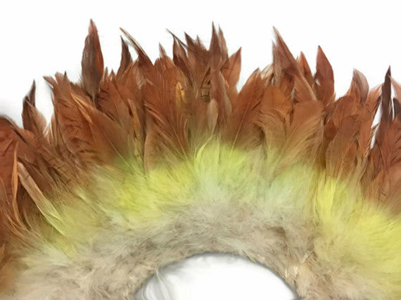 2 Inch Strip - Olive Brown Two Tone Bleached & Dyed Strung Rooster Schlappen Feathers