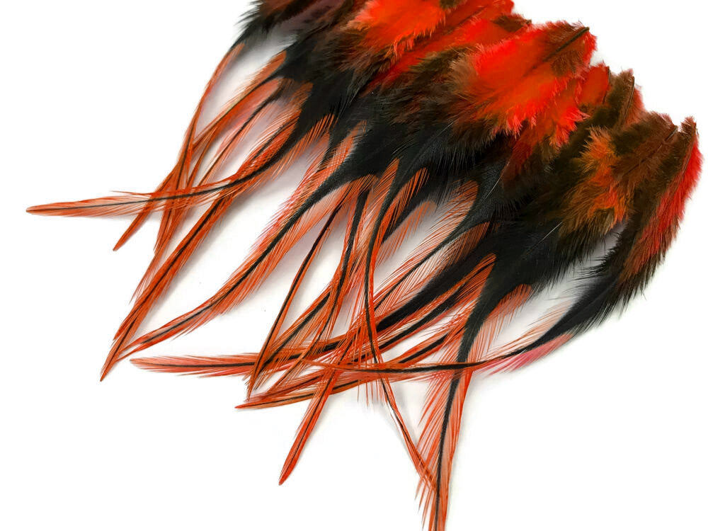 1 Dozen - Short Orange Badger Whiting Farm Rooster Hair Extension Feathers