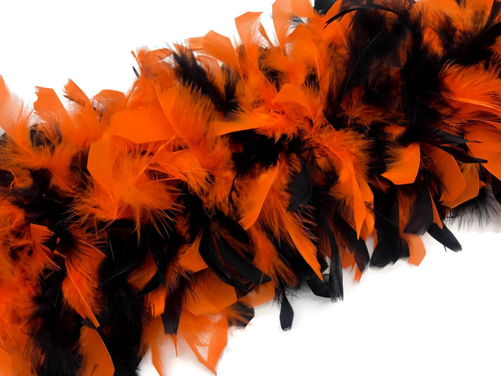 2 Yards - Orange & Black Heavy Weight Chandelle Feather Boa | 80 Gram