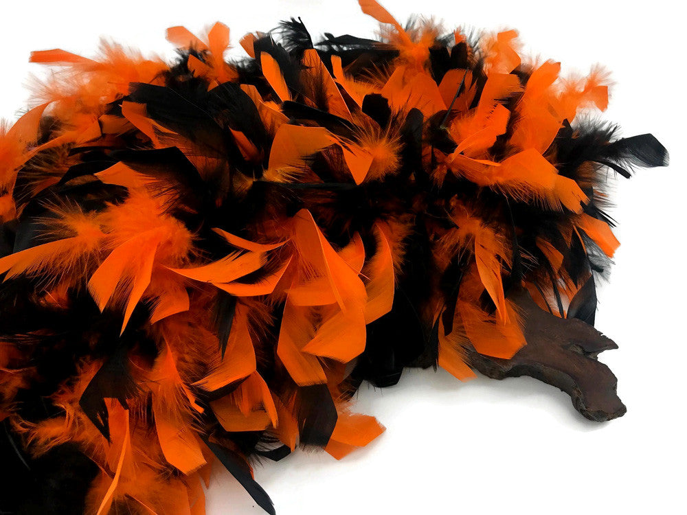 2 Yards - Orange & Black Heavy Weight Chandelle Feather Boa | 80 Gram