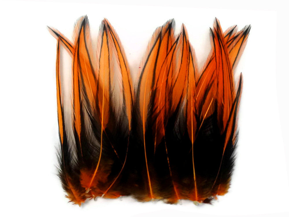 10 Pieces - Orange Dyed BLW Laced Long Rooster Cape Whiting Farms Feathers