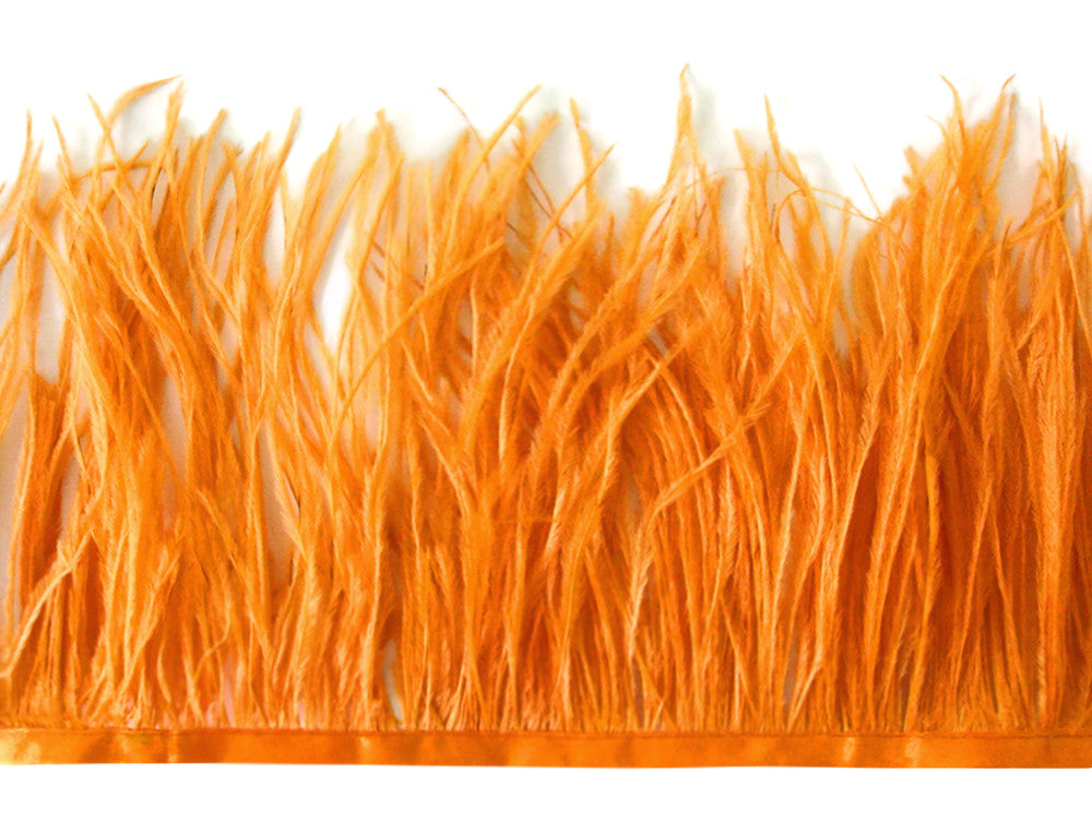 6 Inch Strip - Orange Ostrich Fringe Trim Feather