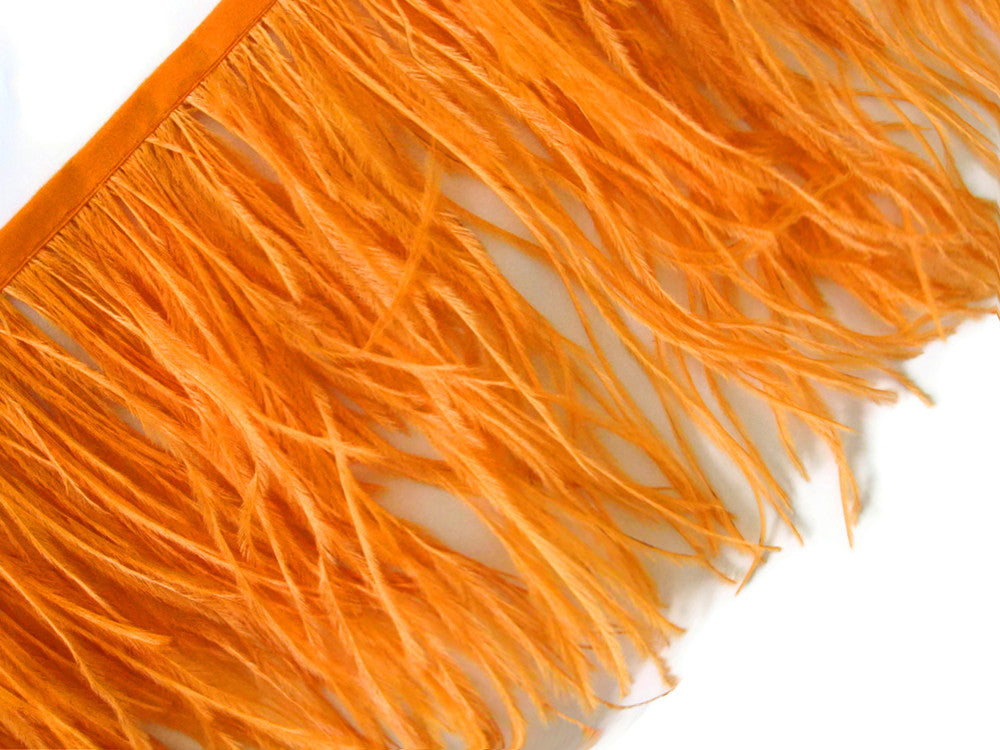 6 Inch Strip - Orange Ostrich Fringe Trim Feather