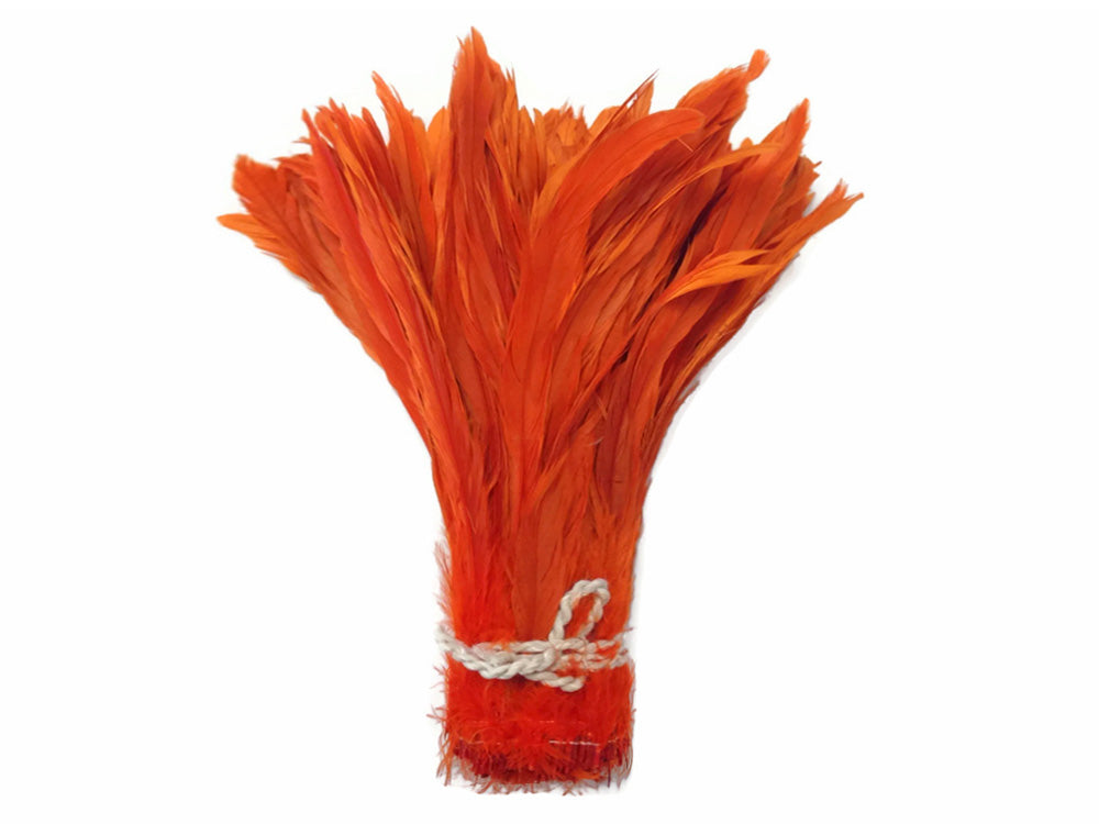 2.5  Inch Strip - 8-10" Orange Strung Natural Bleach & Dyed Coque Tails Feathers