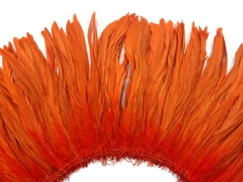 1/2 Yard - 8-10" Orange Strung Natural Bleach & Dyed Rooster Coque Tail Wholesale Feathers (Bulk)