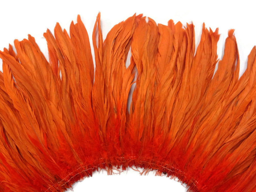 1/2 Yard - 8-10" Orange Strung Natural Bleach & Dyed Rooster Coque Tail Wholesale Feathers (Bulk)