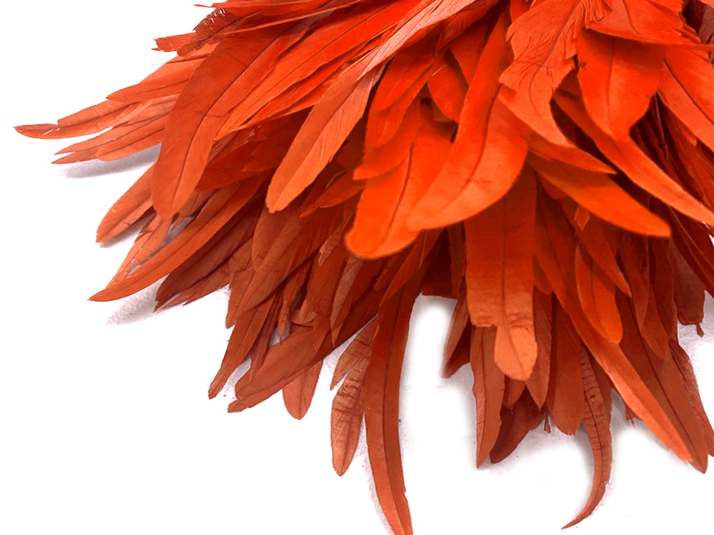 2.5  Inch Strip - 8-10" Orange Strung Natural Bleach & Dyed Coque Tails Feathers