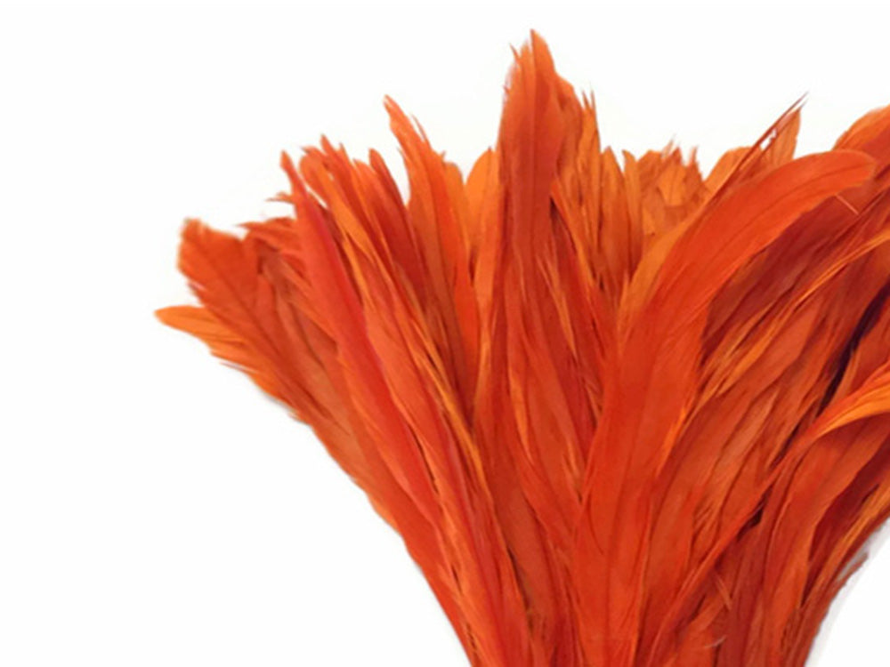 2.5  Inch Strip - 8-10" Orange Strung Natural Bleach & Dyed Coque Tails Feathers