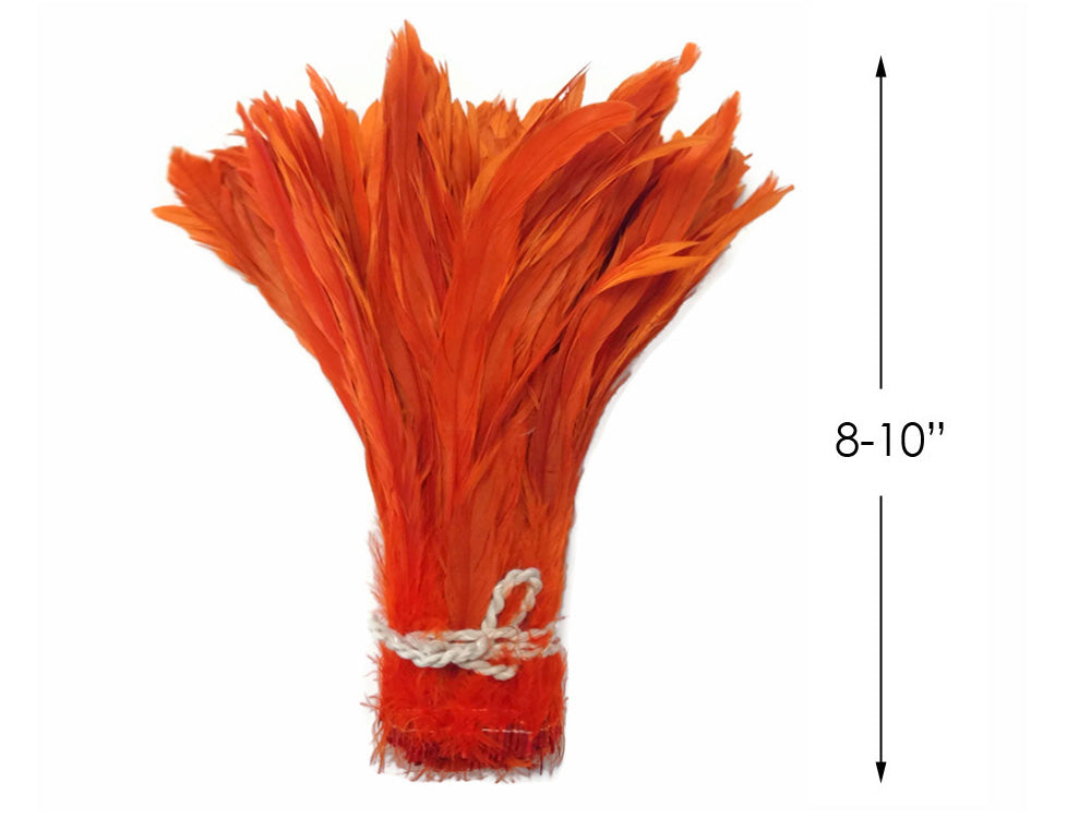 2.5  Inch Strip - 8-10" Orange Strung Natural Bleach & Dyed Coque Tails Feathers