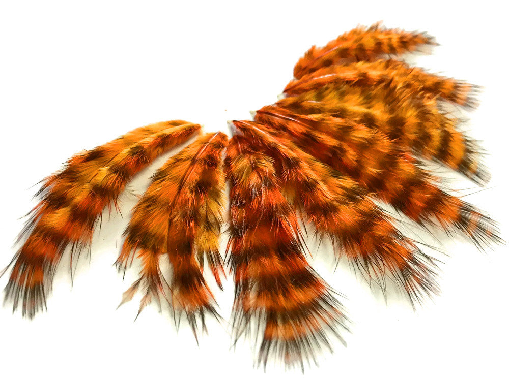 1 Dozen - Orange Grizzly Mini Rooster Chickabou Fluff Whiting Hair Feathers