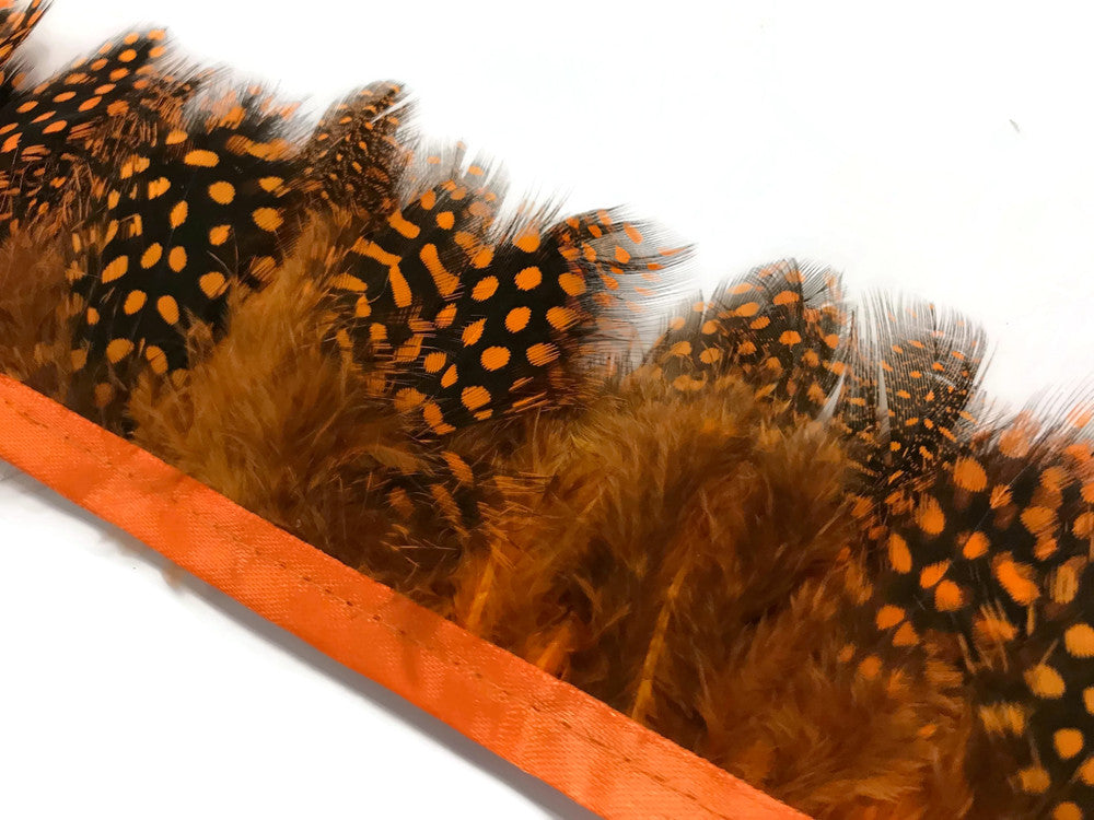 1 Yard - Orange Guinea Hen Plumage Feather Trim