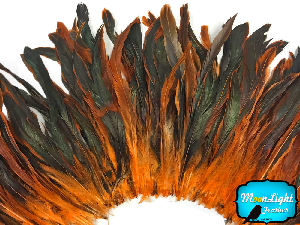 1/2 Yard - Orange Half Bronze Natural Dyed Coque Tail Strung Wholesale Feathers (Bulk)