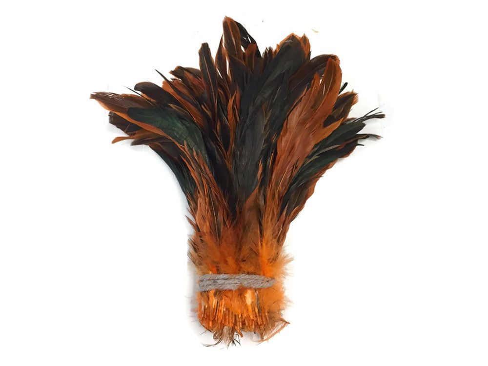 1/2 Yard - Orange Half Bronze Natural Dyed Coque Tail Strung Wholesale Feathers (Bulk)