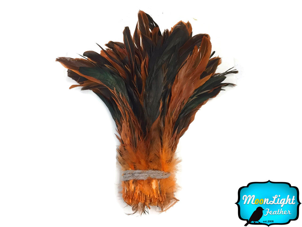 2.5  Inch Strip -  Orange Half Bronze Natural Dyed Coque Tail Strung Feathers