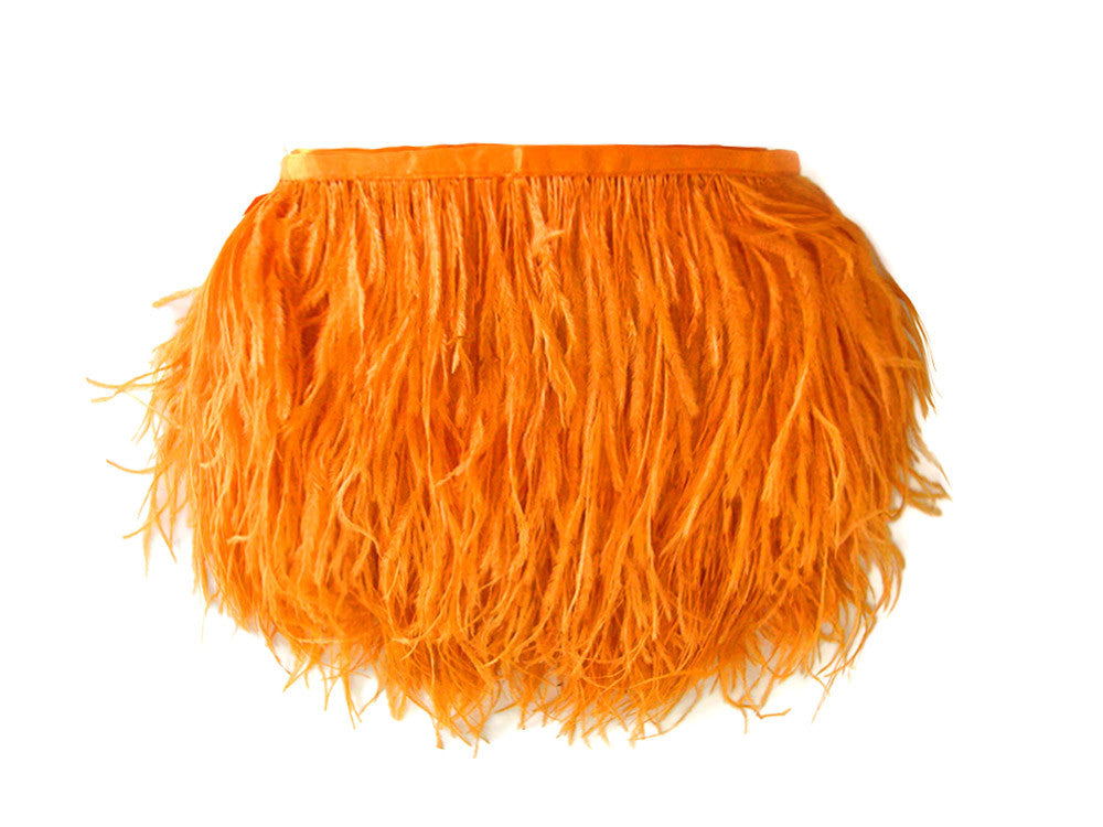 1 Yard - Orange Ostrich Fringe Trim Wholesale Feather (Bulk)