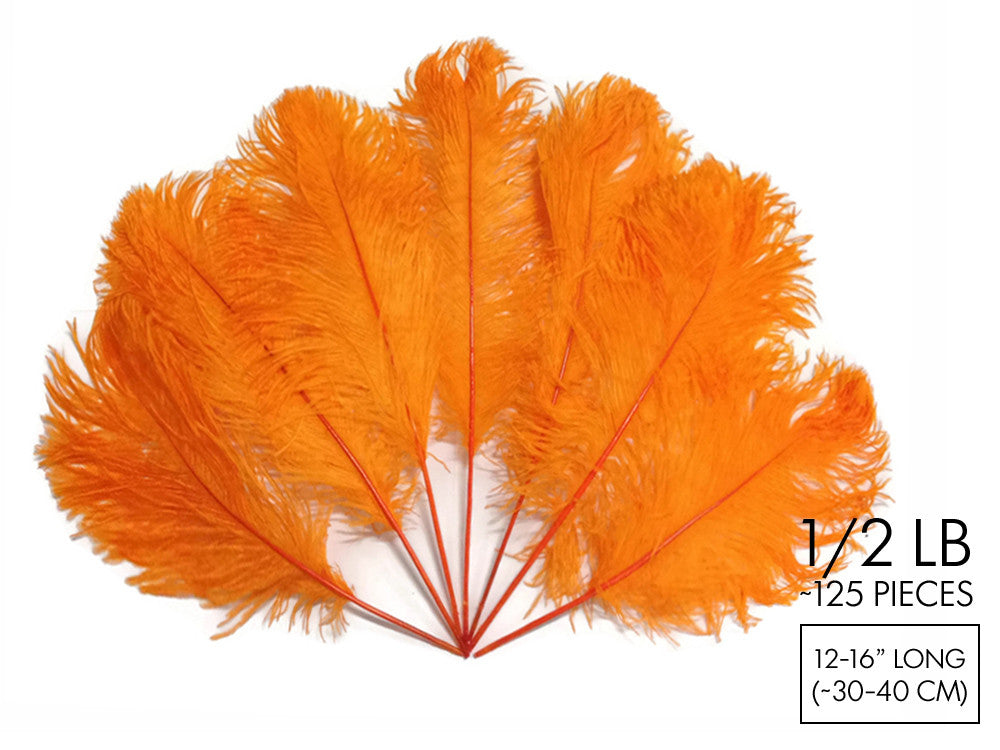 1/2 Lb - 12-16" Orange Ostrich Tail Wholesale Fancy Feathers (Bulk)