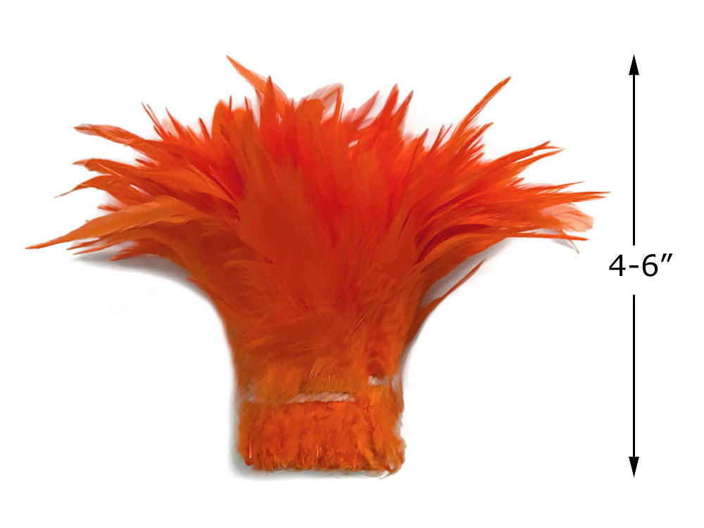 4 Inch Strip – 4-6” Dyed Orange Strung Chinese Rooster Saddle Feathers 