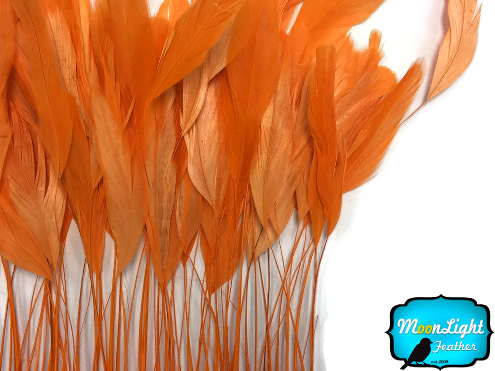 1 Dozen - Orange Stripped Rooster Coque Tail Feathers