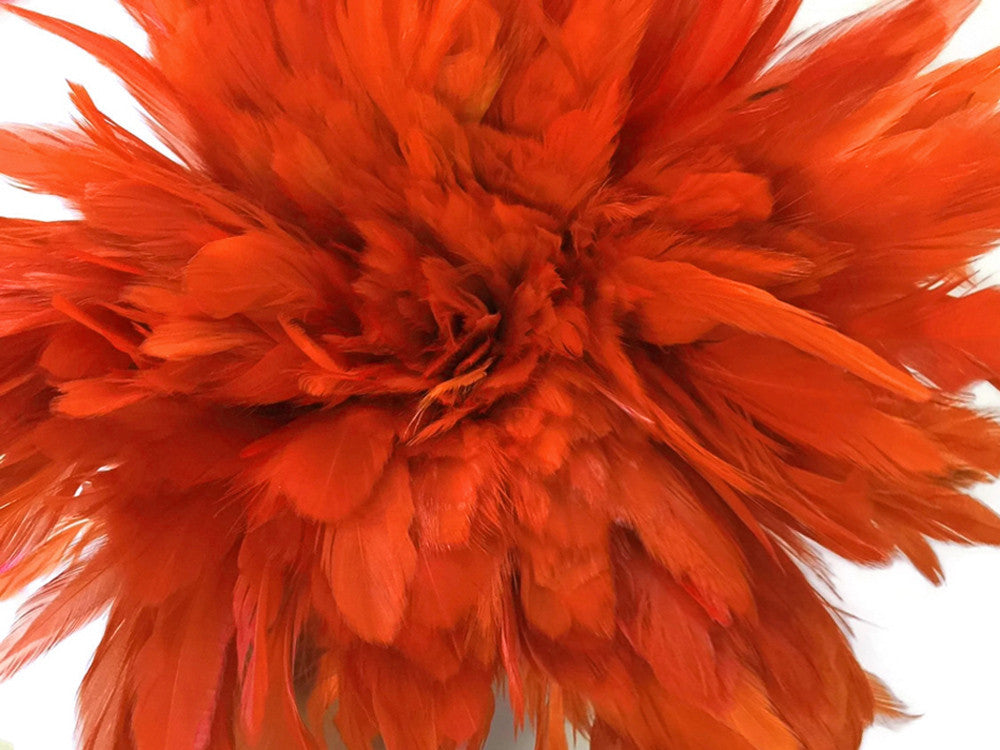 4 Inch Strip - Orange Bleached & Dyed Strung Rooster Schlappen Feathers