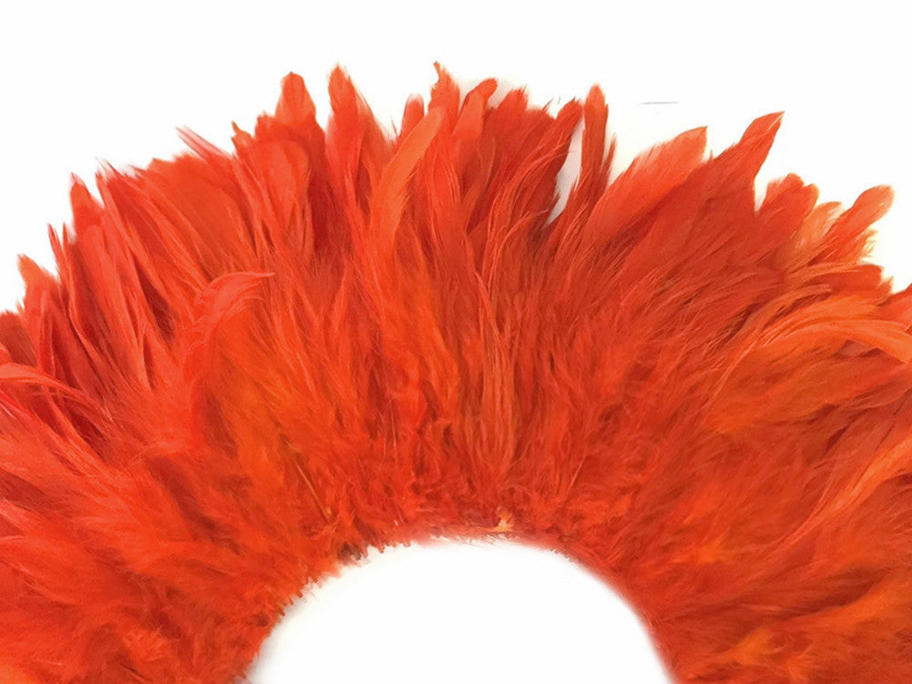 4 Inch Strip - Orange Bleached & Dyed Strung Rooster Schlappen Feathers