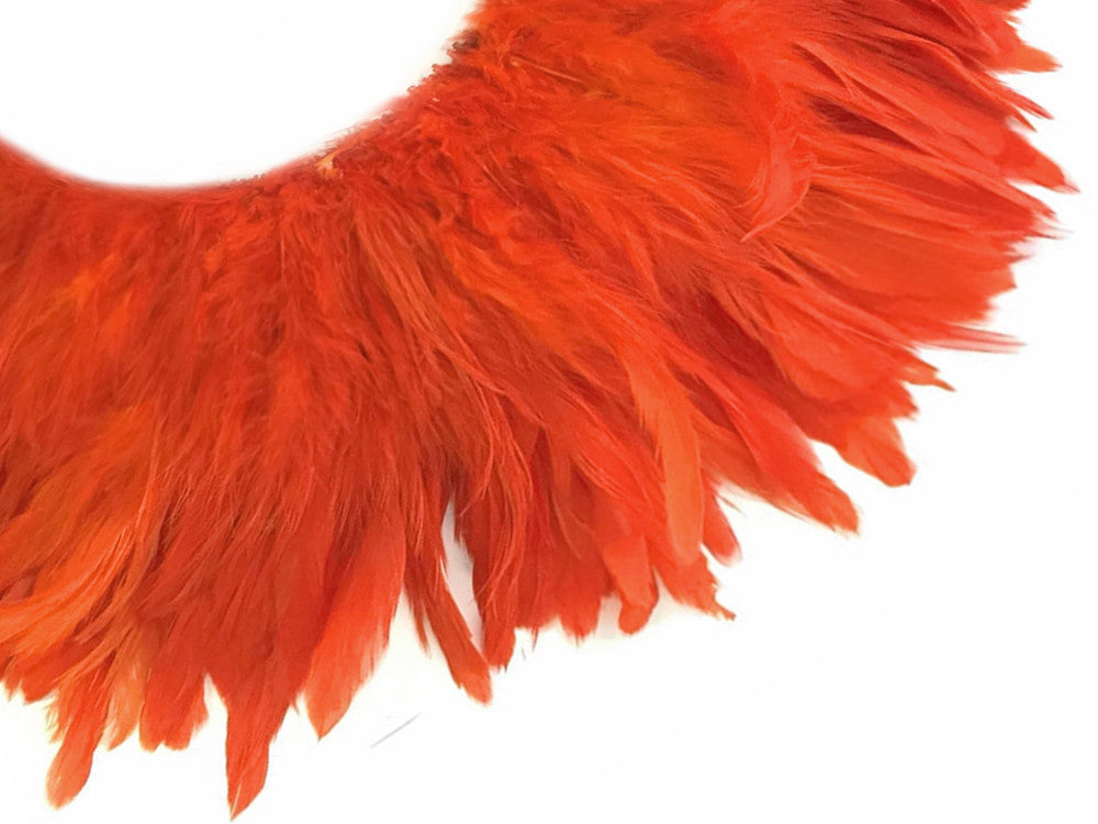 4 Inch Strip - Orange Bleached & Dyed Strung Rooster Schlappen Feathers