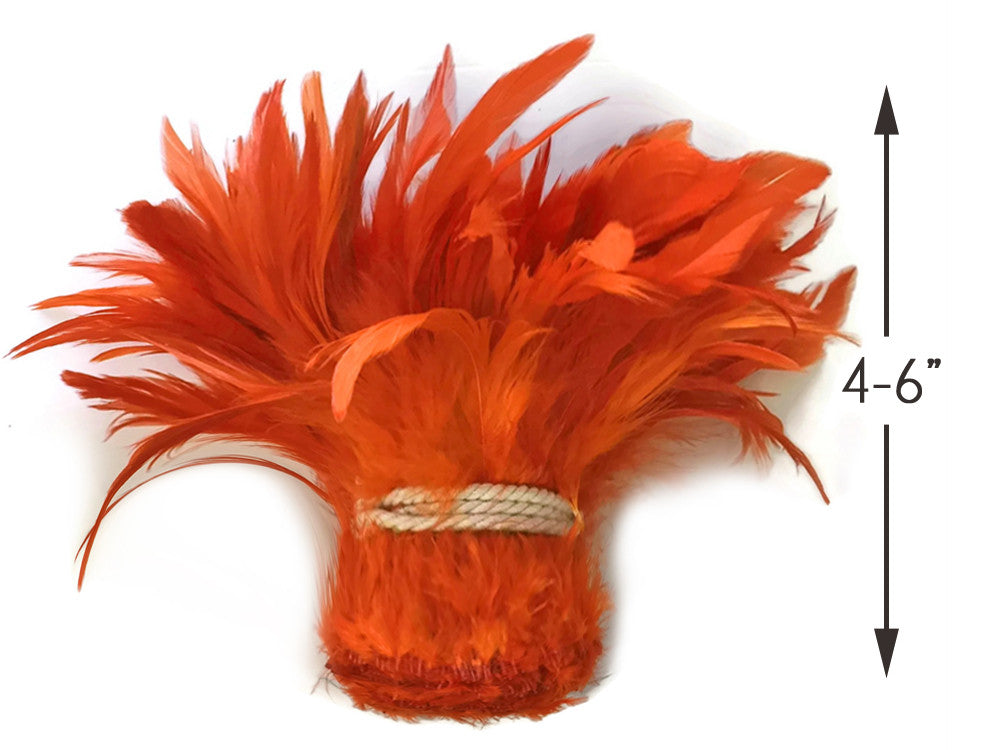 4 Inch Strip - Orange Bleached & Dyed Strung Rooster Schlappen Feathers