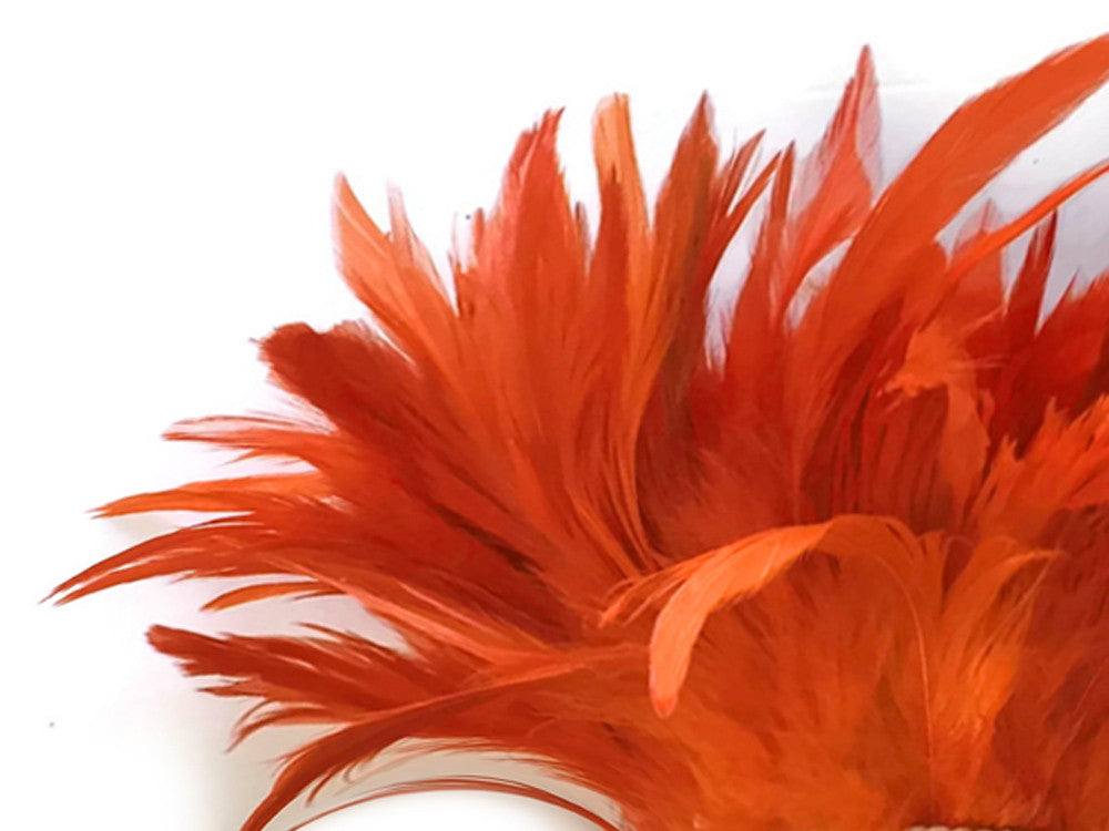 4 Inch Strip - Orange Bleached & Dyed Strung Rooster Schlappen Feathers