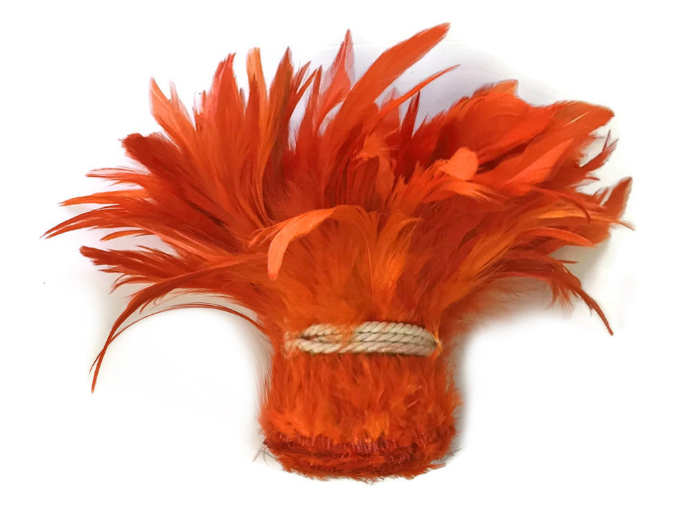 4 Inch Strip - Orange Bleached & Dyed Strung Rooster Schlappen Feathers