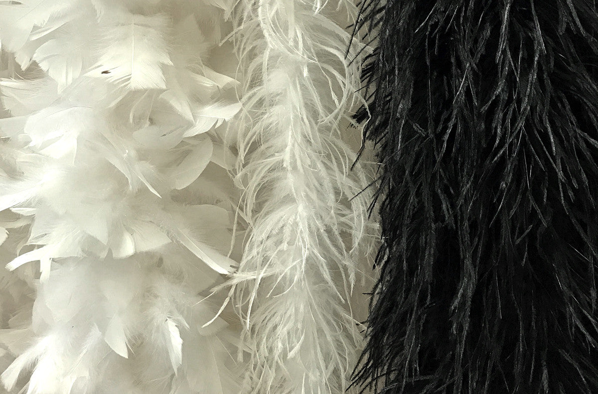 2 Yards - Snow White Heavy Weight Turkey Flat Feather Boa, 150 Gram