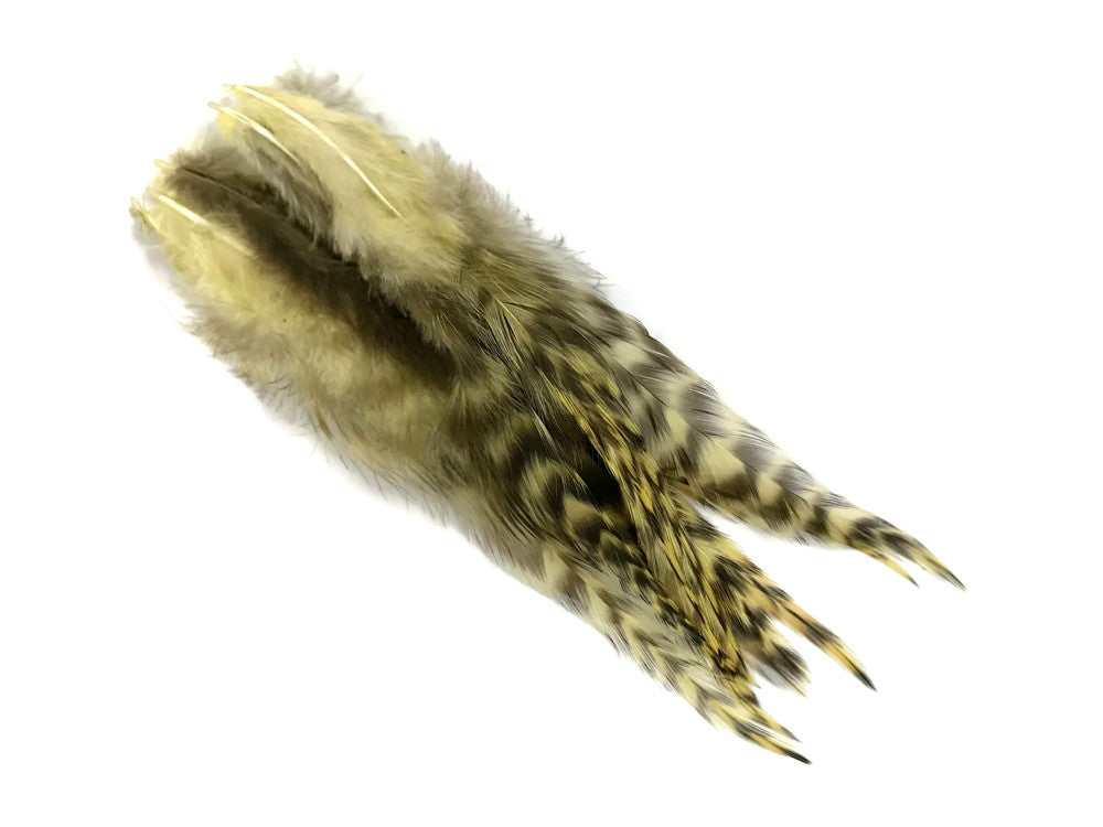 1 Dozen - Medium Pale Yellow Grizzly Rooster Saddle Whiting Hair Extension Feathers