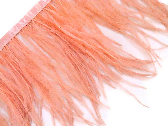 6 Inch Strip - Peach Pink Ostrich Fringe Trim Feather