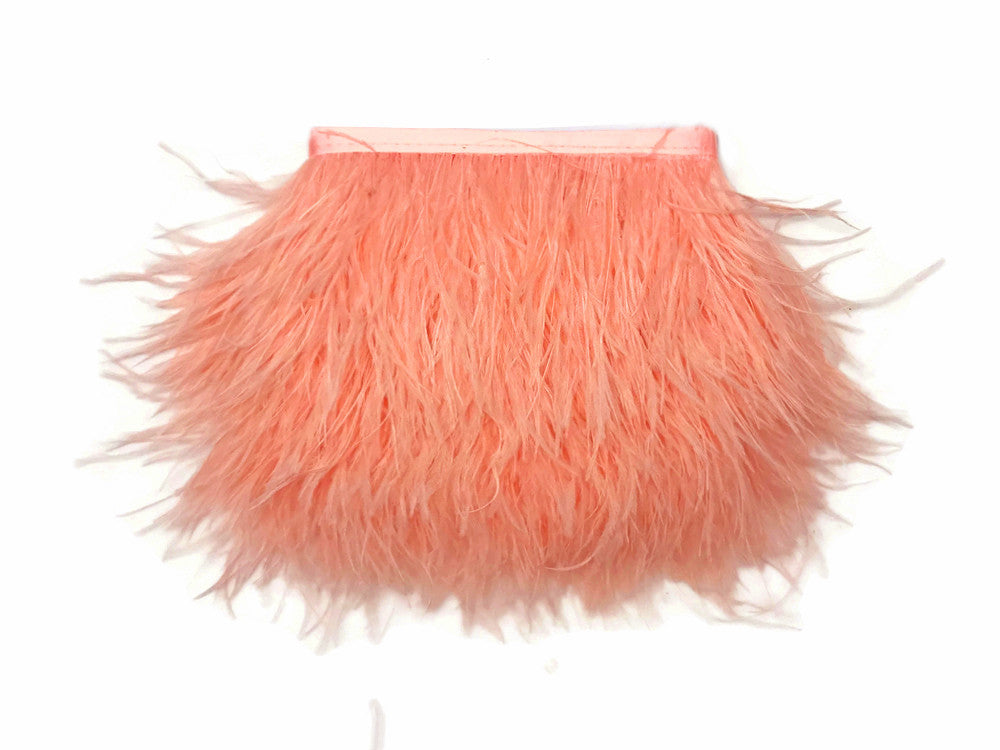 6 Inch Strip - Peach Pink Ostrich Fringe Trim Feather