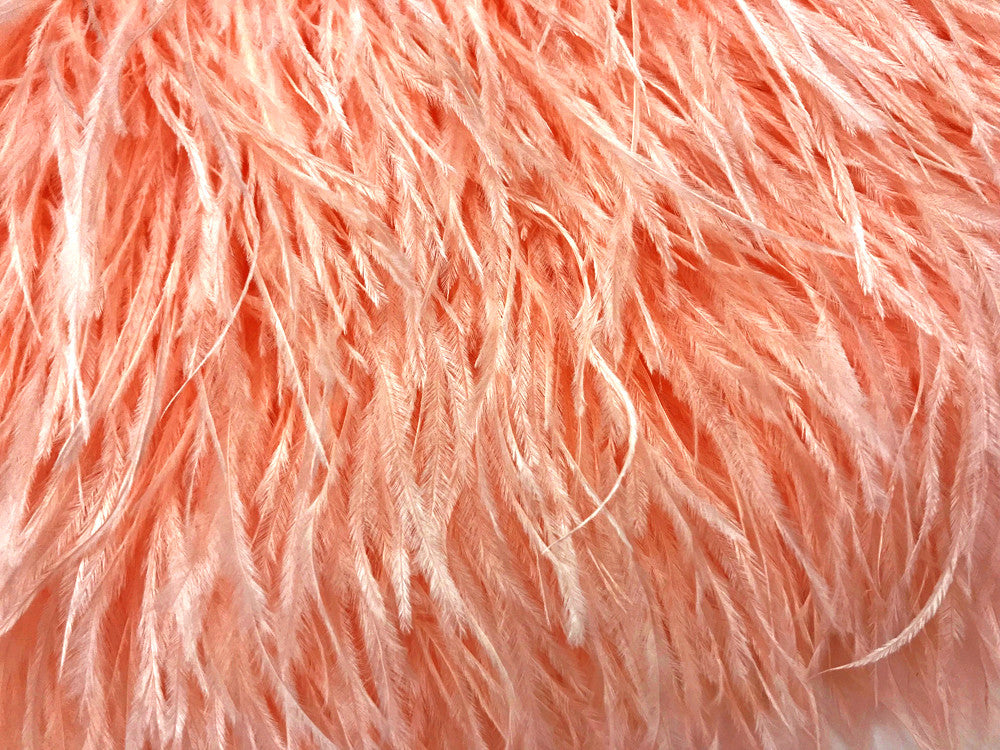 6 Inch Strip - Peach Pink Ostrich Fringe Trim Feather