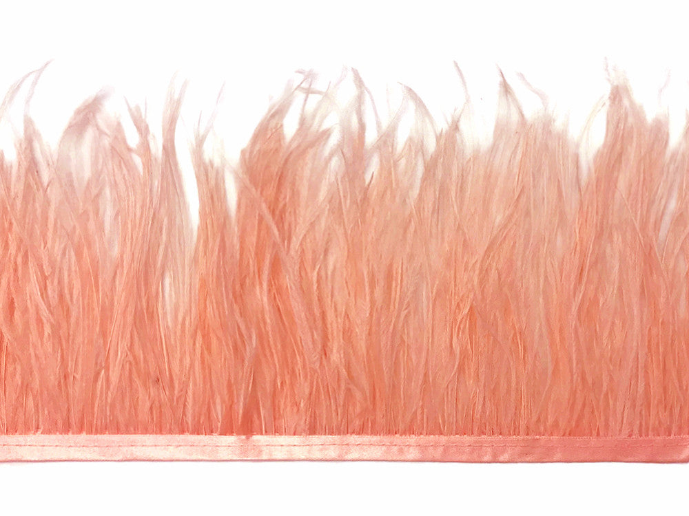 6 Inch Strip - Peach Pink Ostrich Fringe Trim Feather