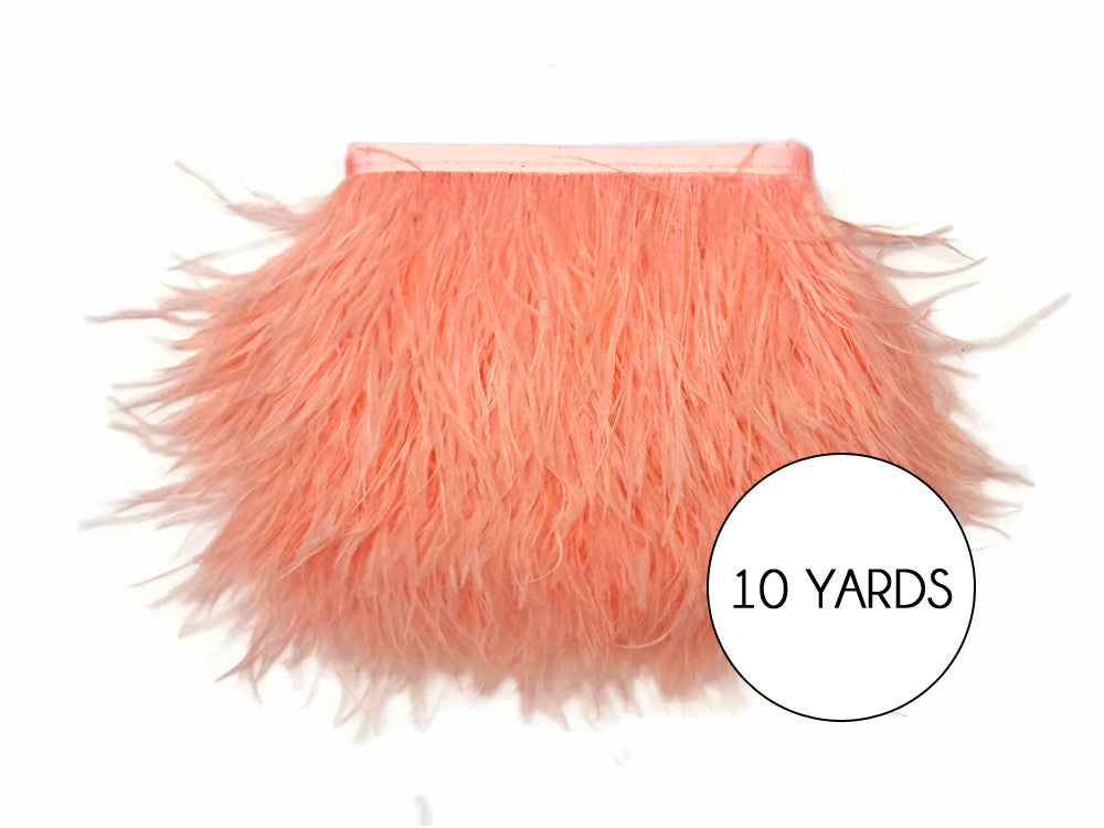 1 Yard - Peach Pink Ostrich Fringe Trim Wholesale Feather (Bulk)