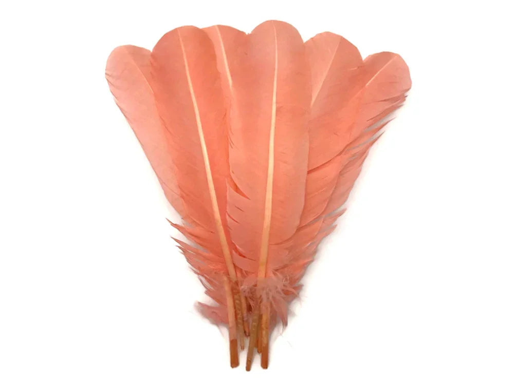 Set of soft peach colored feathers for DIY crafts and fashion decor.