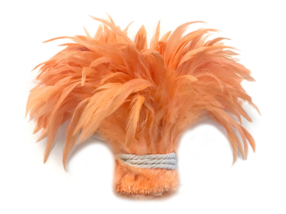 4 Inch Strip - Peach Bleached & Dyed Strung Rooster Schlappen Feathers