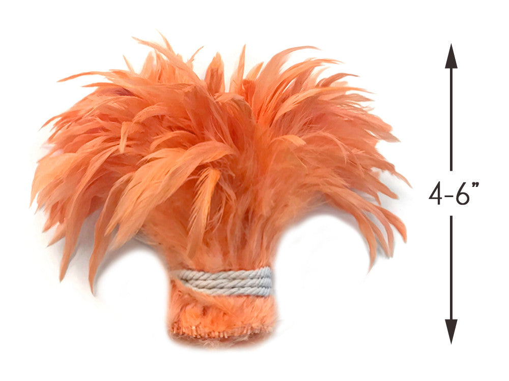 4 Inch Strip - Peach Bleached & Dyed Strung Rooster Schlappen Feathers