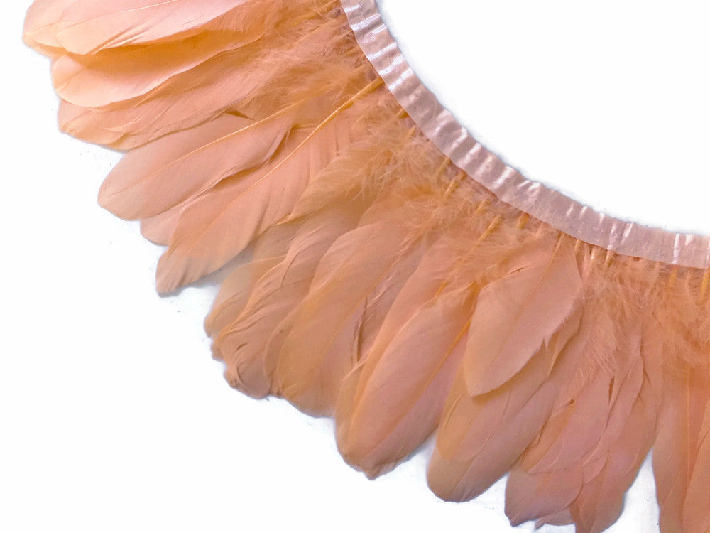 1 Yard - Peach Goose Pallet Parried Dyed Feather Trim