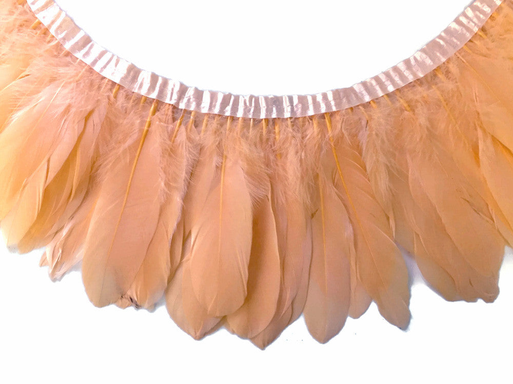 1 Yard - Peach Goose Pallet Parried Dyed Feather Trim