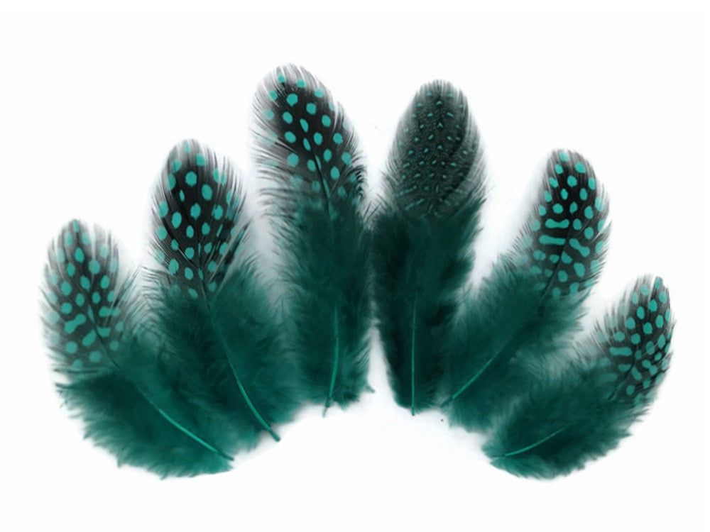 1/4 Lb - Peacock Blue Guinea Hen Plumage Polka Dot Feathers Wholesale (Bulk)