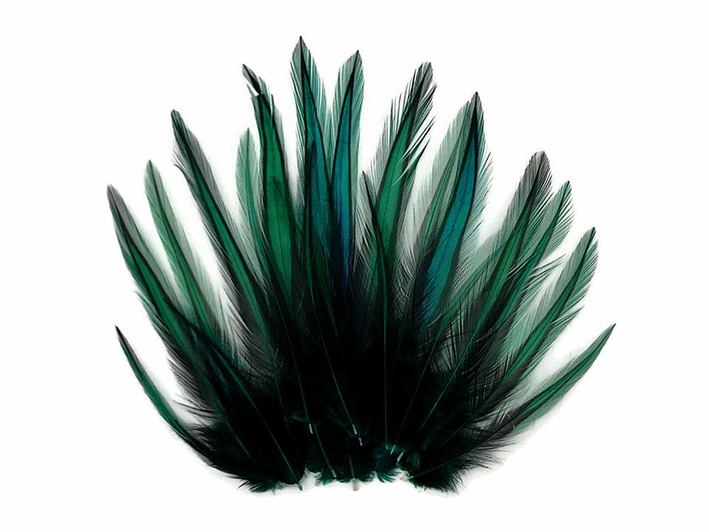 10 Pieces - Peacock Green Dyed BLW Laced Long Rooster Cape Whiting Farms Feathers