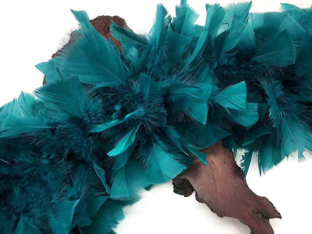 2 Yards - Peacock Green Heavy Weight Turkey Flat Feather Boa, 150 Gram