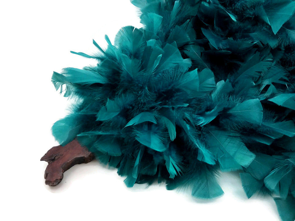 2 Yards - Peacock Green Heavy Weight Turkey Flat Feather Boa, 150 Gram