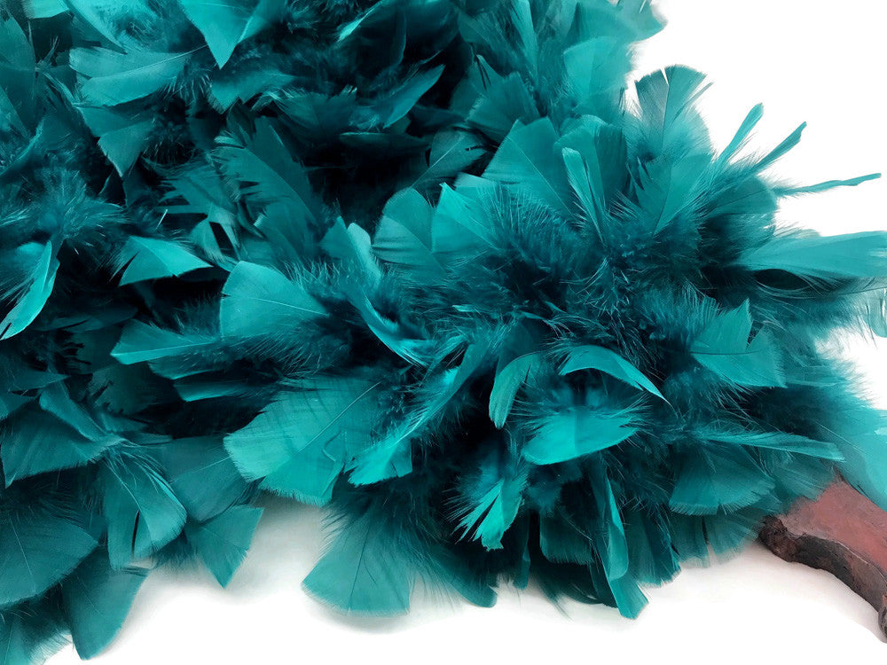 2 Yards - Peacock Green Heavy Weight Turkey Flat Feather Boa, 150 Gram